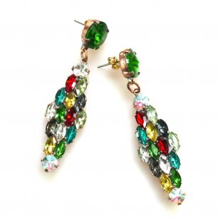 Navettes Earrings Pierced ~ Green Multicolor*