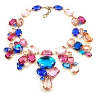 Swirling Colors ~ Capri Blue Pink Fuchsia Huge Necklace