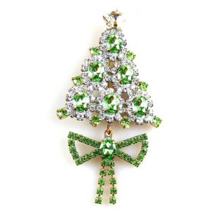 Xmas Tree with Bow Pin Smaller ~ Clear Green