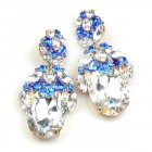 Extra Elipse Earrings Long Pierced ~ Clear Crystal Blue