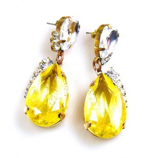 Drops Earrings #2 Pierced ~ Clear with Silver Yellow