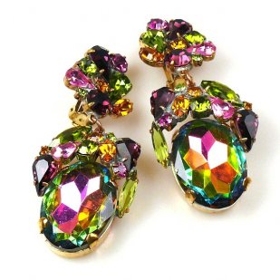 Fiore Clips Earrings ~ Vitrail Multicolor