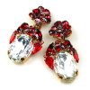 Fiore Clips Earrings ~ Clear Crystal with Ruby Red