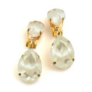 Raindrops Earrings Clips ~ Opaque Silver White