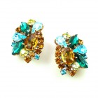 Magic Stones Earrings Clips ~ Topaz Aqua Multicolor*