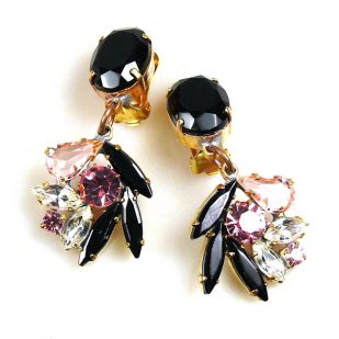 Close to Heaven Clips Earrings ~ Pink Crystal Black