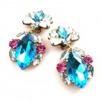 Floralie Earrings II Clips ~ Aqua Clear with Pink*