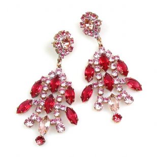 Enchanted Rhinestone Earrings Pierced ~ Hot Pink Fuchsia