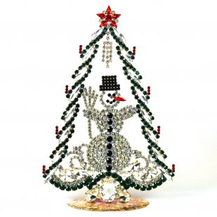 Decoration Xmas Tree with Snowman 23cm ~ Emerald Clear*
