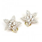 Stars Earrings with Clips ~ Clear Crystal