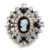 Cameo Brooch ~ Clear Crystal and Black