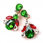Beaute Earrings Clips ~ Green with Red and Clear*