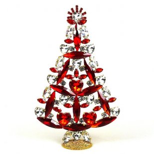 2021 Xmas Tree Decoration 18cm Hearts Navettes ~ Red Clear