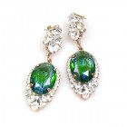 Ovals Earrings for Pierced Ears ~ Crystal Silver Green