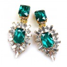 Ella Earrings Clips ~ Baguettes and Octagons ~ Emerald