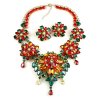Crystal Blossom ~ Necklace Set ~ Emerald Topaz Red