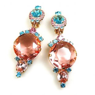 Taj Mahal Earrings Clips ~ Pink Aqua