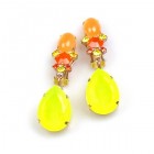 Neon Flame Clips Earrings ~ Yellow Orange