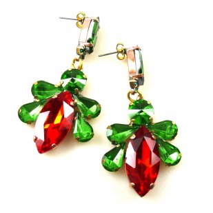 Carmen Earrings Pierced ~ Red with Green*