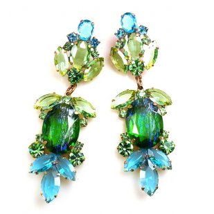 Iris Grande Pierced Earrings ~ Silver Green Aqua