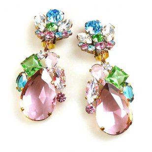 Fountain Clips-on Earrings ~ Pastel Tones with Pink