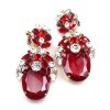 Extra Elipse Earrings Long Clips ~ Red and Clear Crystal