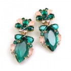 Floralie Earrings with Clips ~ Emerald with Old Rose