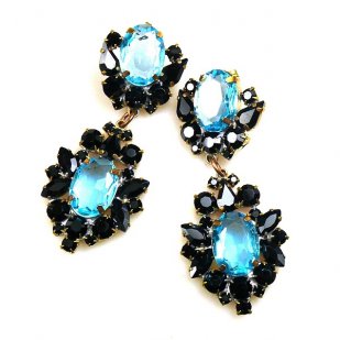 Aztec Sun Earrings Pierced ~ Black with Aqua