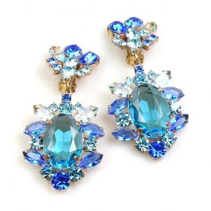 Sweet Temptation Earrings Clips ~ Aqua with Blue