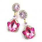 Dramatic Earrings Pierced ~ Fuchsia with Clear*