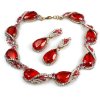 Swan Wings Set with Earrings ~ Red with Clear Crystal