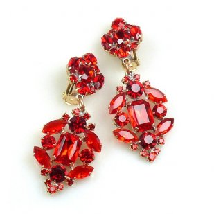 Fatal Passion Earrings Clips-on ~ Ruby Red