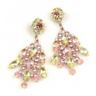 Enchanted Rhinestone Earrings Pierced ~ Yellow Pink