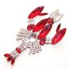Lobster Brooch ~ Red and Clear Crystal