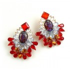Elegancy Earrings with Clips ~ Red Topaz Clear