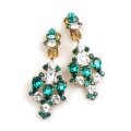 Fatal Kiss Earrings Clips-on ~ Emerald Clear Crystal
