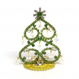 Hearts Standing Xmas Tree with Beads 10cm ~ Green Clear*