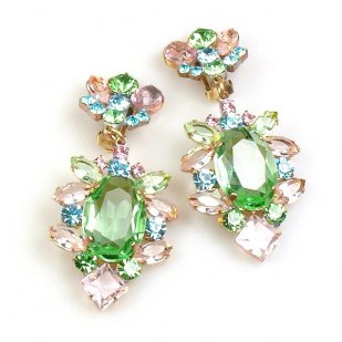 Sweet Temptation Earrings Clips ~ Green with Pastel Colors