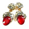 Fiore Clips Earrings ~ Smoke with Ruby Red Ovals