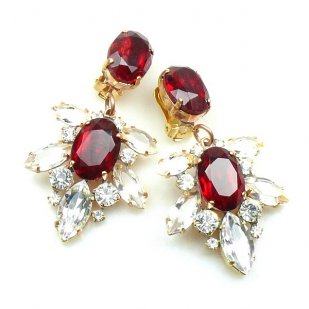 Xantypa Earrings Clips ~ Clear Crystal with Ruby Red