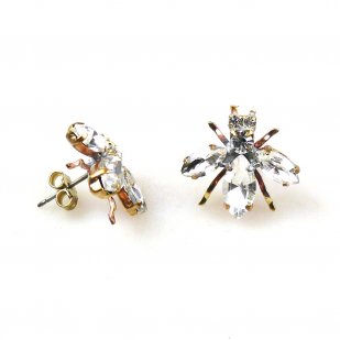 Flies Earrings for Pierced Ears ~ Clear Crystal