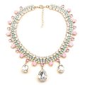 Raindrops Necklace ~ Pastel Colors with Clear Crystal and Pink