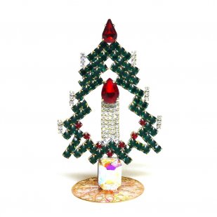 Tree with Candle Decoration 10cm ~ Emerald with Red and Clear*