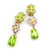 Magic Flowers Earrings Clips ~ Lime Yellow Pink
