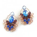 Elegancy Earrings with Clips ~ Blue Purple Rose