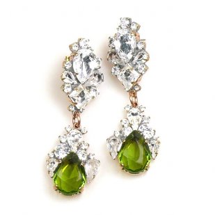 Timeless Pierced Earrings ~ Crystal with Olive Green