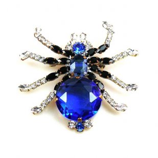 Little Spider Pin ~ Blue and Clear Crystal