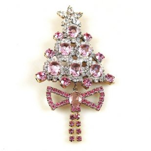 Xmas Tree with Bow Pin ~ Clear Pink