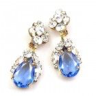 Fountain Clips-on Earrings ~ Clear with Sapphire