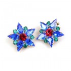True Love Earrings Pierced ~ Blue Red Emerald
